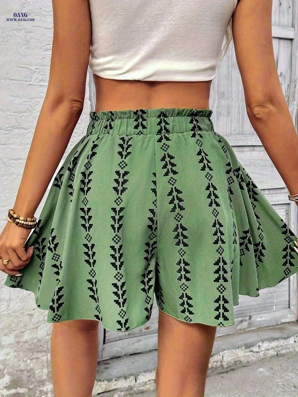 Stylish Summer Women's Chain Striped Culottes - Elegant Polyester Design   OAXG Green / S