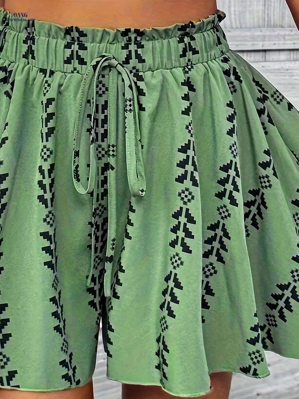Stylish Summer Women's Chain Striped Culottes - Elegant Polyester Design   OAXG Green / S
