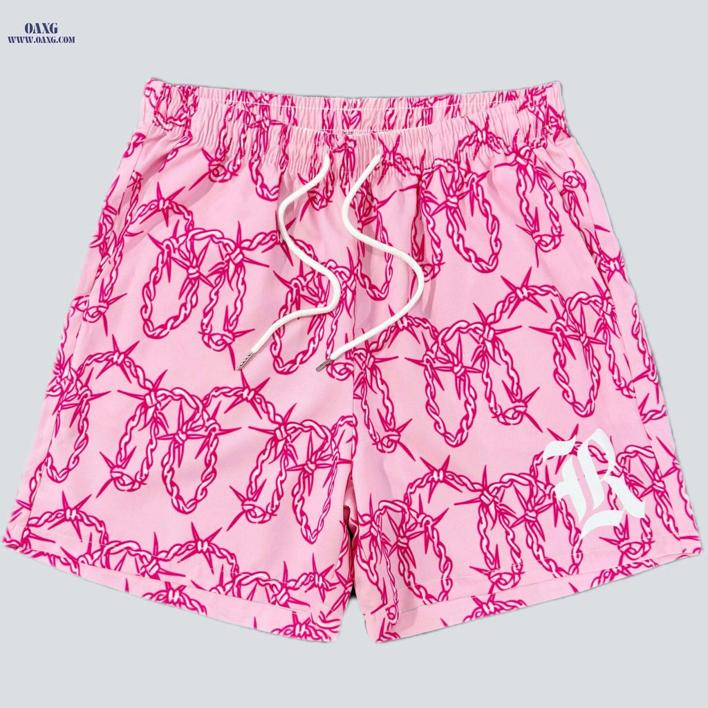 Stylish Thorn Graphic Board Shorts - Comfortable Fit for Summer Fun   OAXG Pink Color / XS