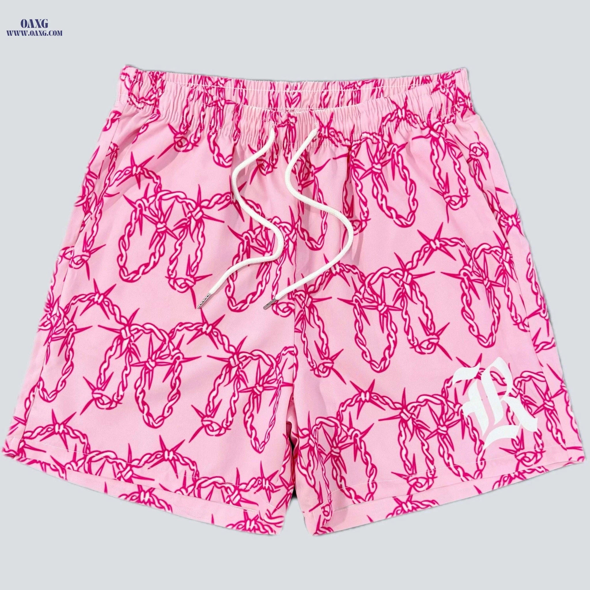 Stylish Thorn Graphic Board Shorts - Comfortable Fit for Summer Fun   OAXG Pink Color / XS
