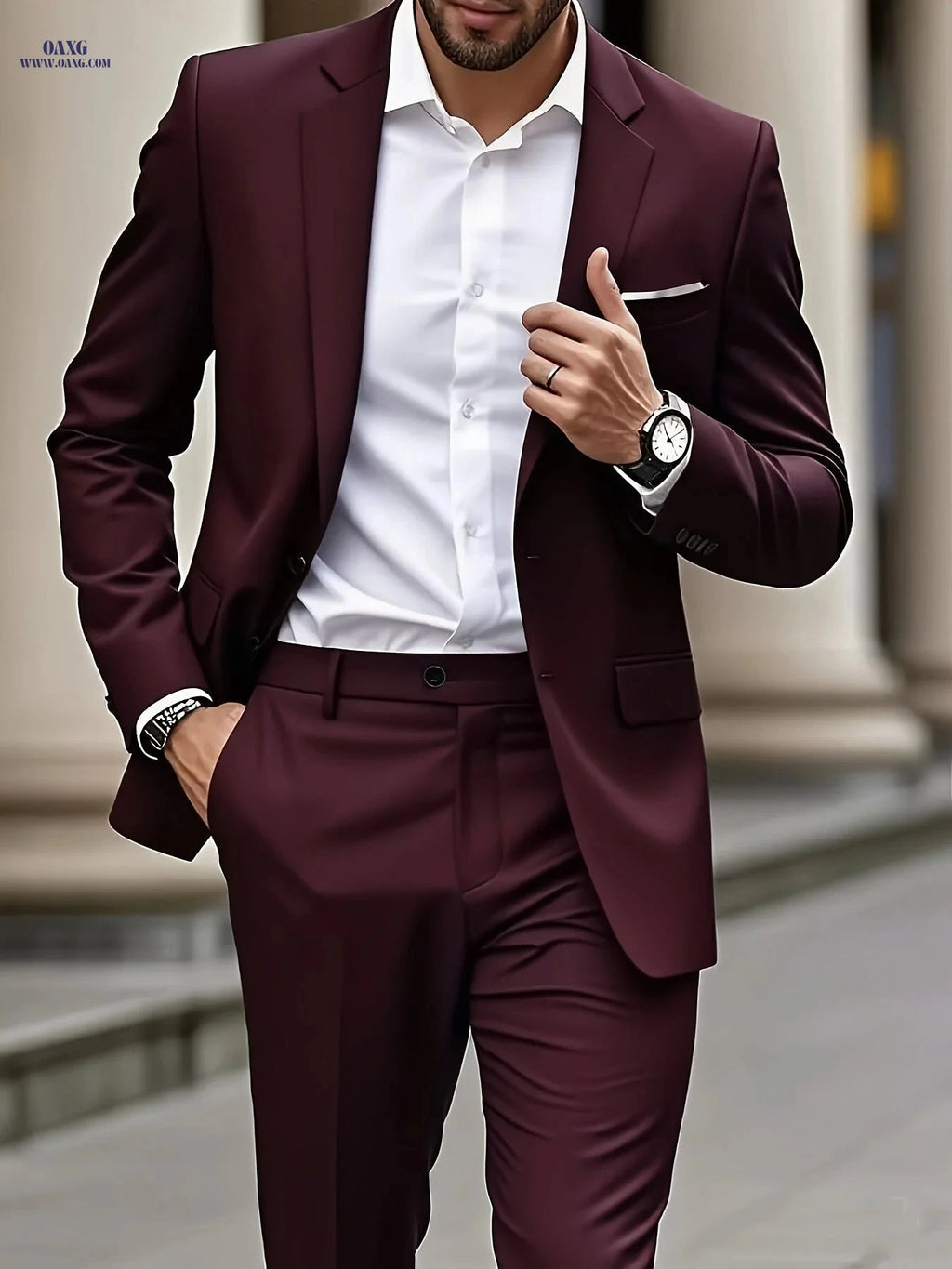 Stylish Two-Piece Suit for Men - Blazer & Trousers, Perfect Fit   OAXG Burgundy / FR XXS
