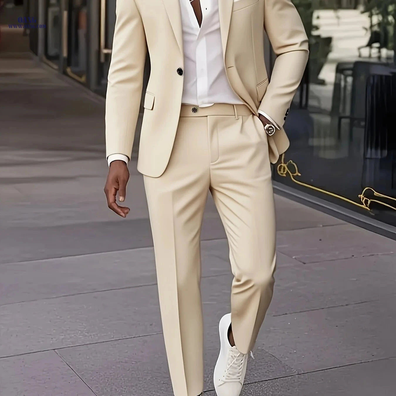 Stylish Two-Piece Suit Set for Men - Jacket & Trousers for All Occasions   OAXG Beige / FR XXS