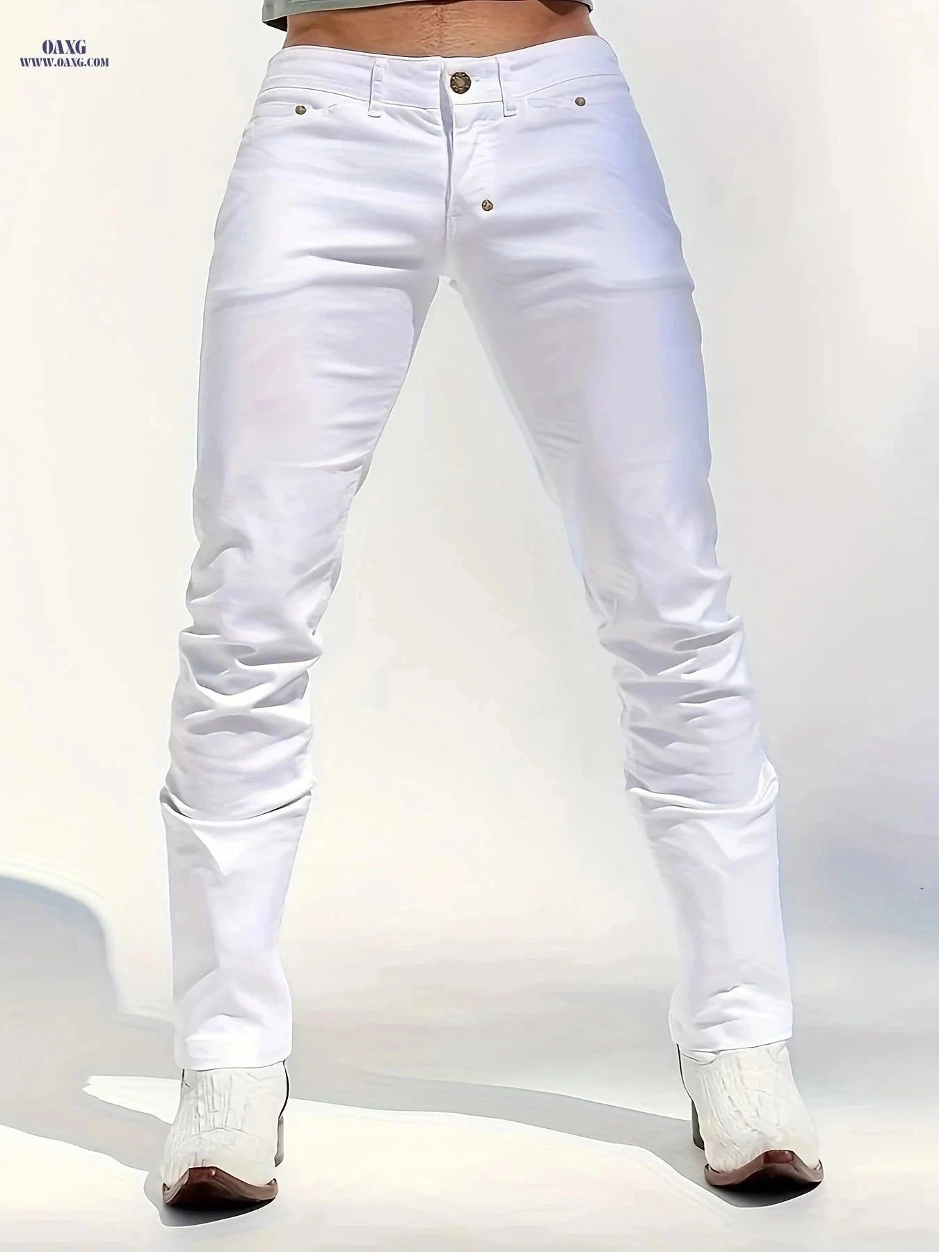 Stylish White Slim Jeans for Men - All-Season Casual Denim   OAXG White / FR S