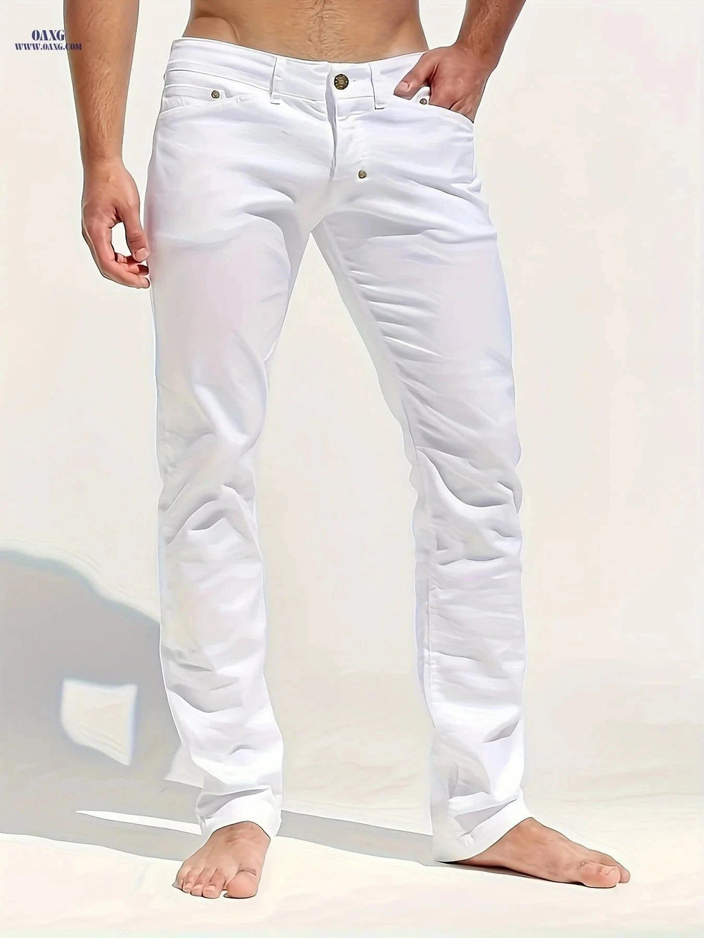 Stylish White Slim Jeans for Men - All-Season Casual Denim   OAXG White / FR S
