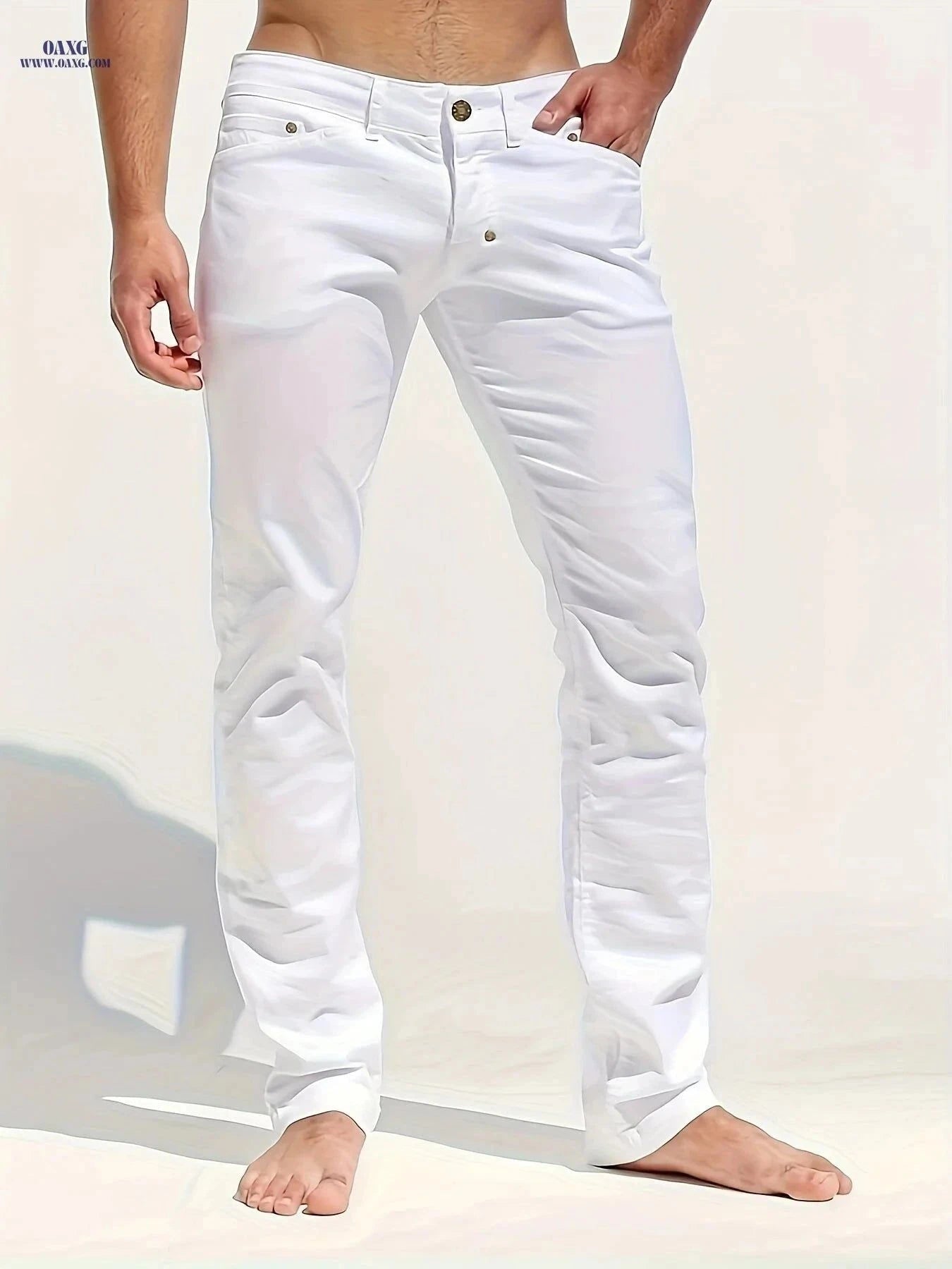 Stylish White Slim Jeans for Men - All-Season Casual Denim   OAXG White / FR S