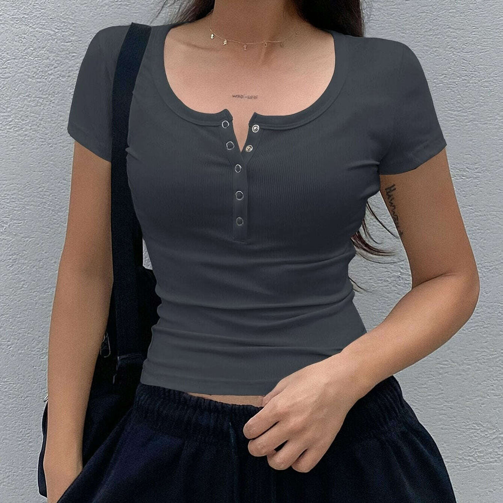 Stylish Women's Beige Short Sleeve Crop Top - Perfect for Summer Casual   OAXG 