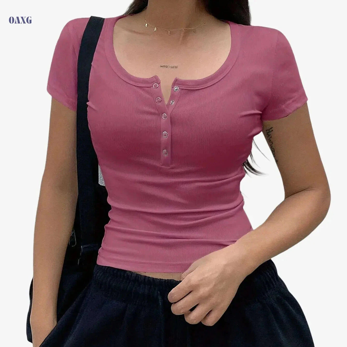 Stylish Women's Beige Short Sleeve Crop Top - Perfect for Summer Casual   OAXG 