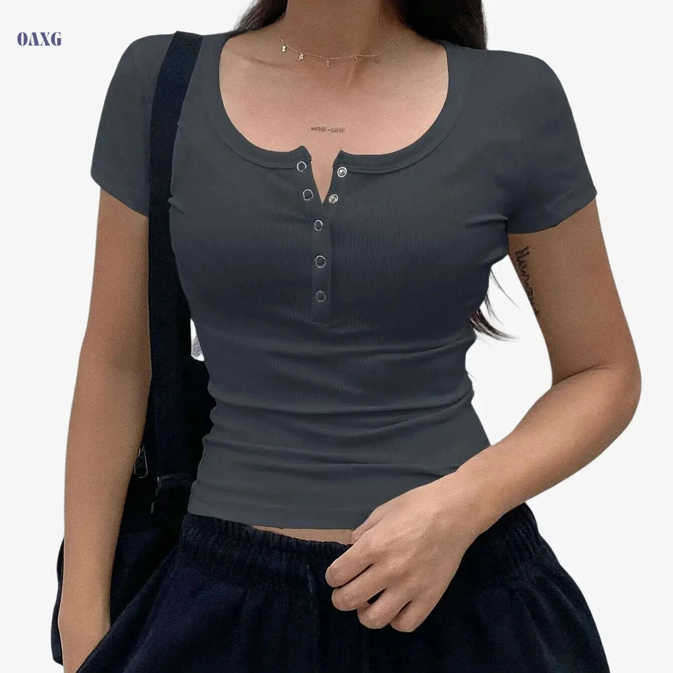 Stylish Women's Beige Short Sleeve Crop Top - Perfect for Summer Casual   OAXG 