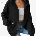 Stylish Women's Black Hooded Jacket - Casual Zip-Up for Fall/Winter   OAXG Black / S