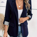 Stylish Women's Blazer - Striped Cuff, Casual & Semi-Formal Fit   OAXG Navy Blue / S