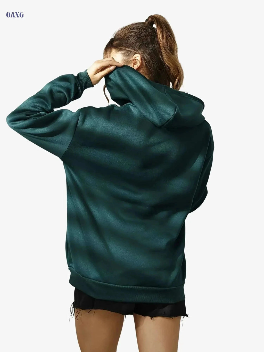 Stylish Women’s Casual Hoodie - Drawstring, Rib-Knit, Loose Fit   OAXG 