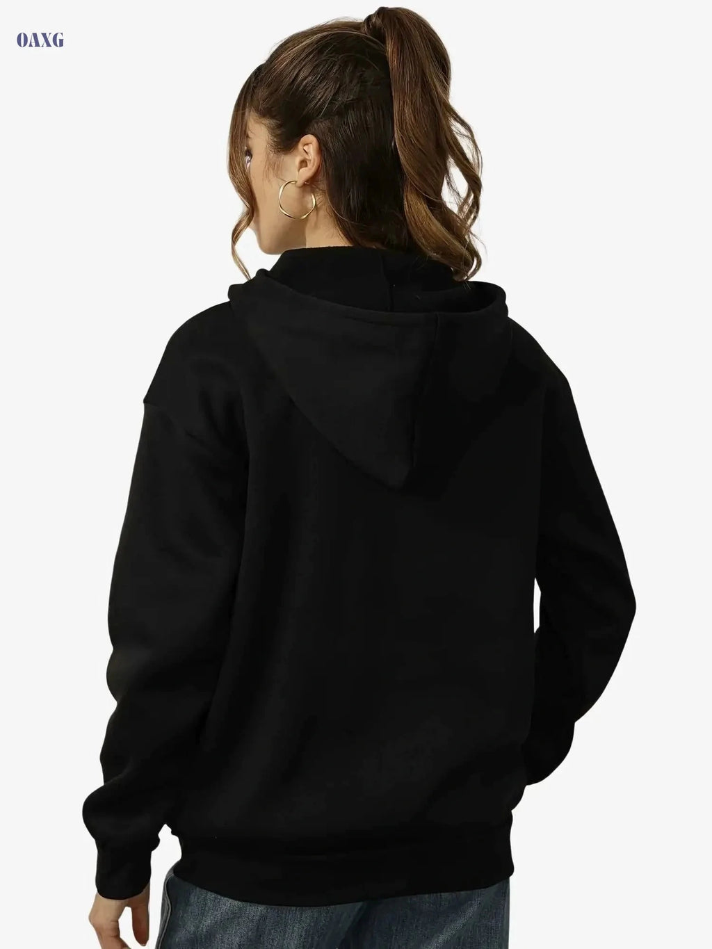 Stylish Women’s Casual Hoodie - Drawstring, Rib-Knit, Loose Fit   OAXG 