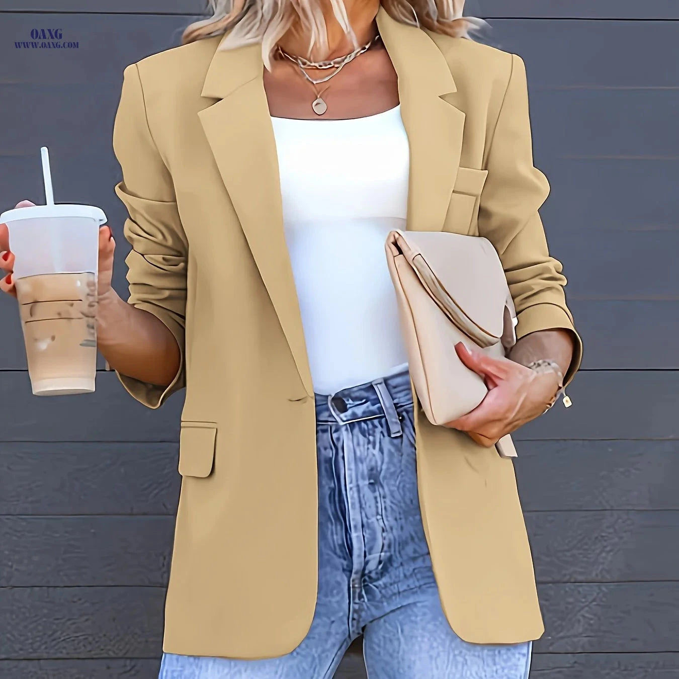 Stylish Women's Elegant Blazer - Casual Solid Color Lapel Jacket   OAXG 