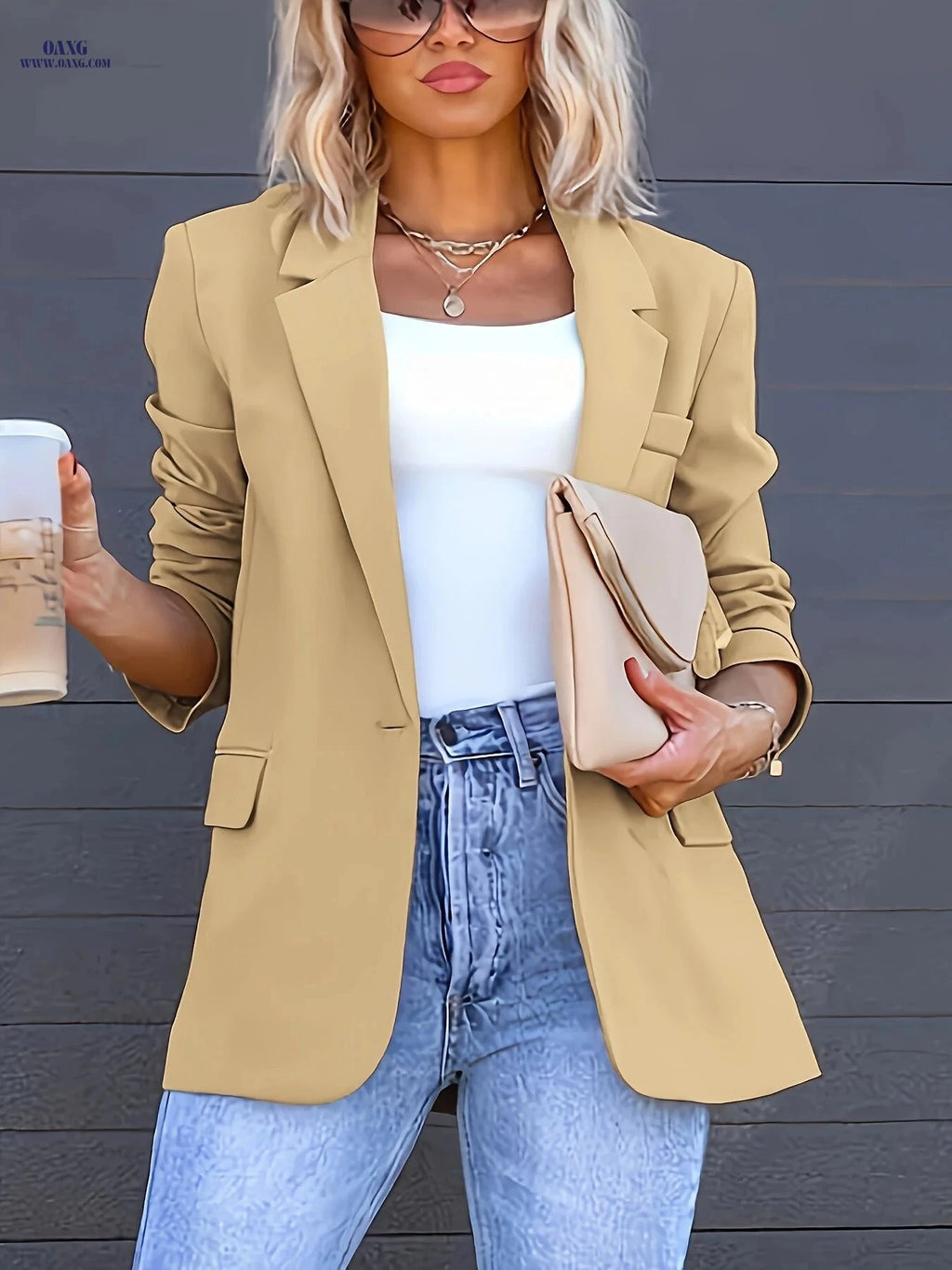 Stylish Women's Elegant Blazer - Casual Solid Color Suit Jacket   OAXG 