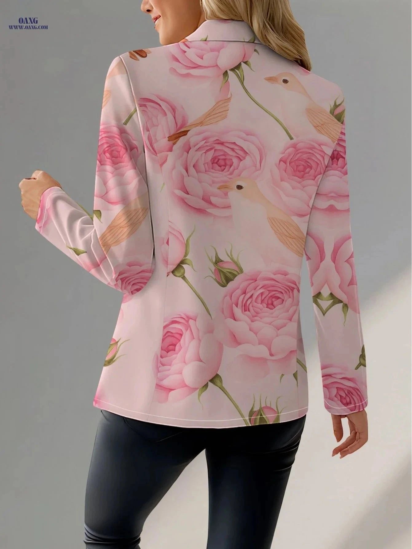 Stylish Women's Floral Jacket - Perfect for Autumn Travel   OAXG Pink Flower 1 / S