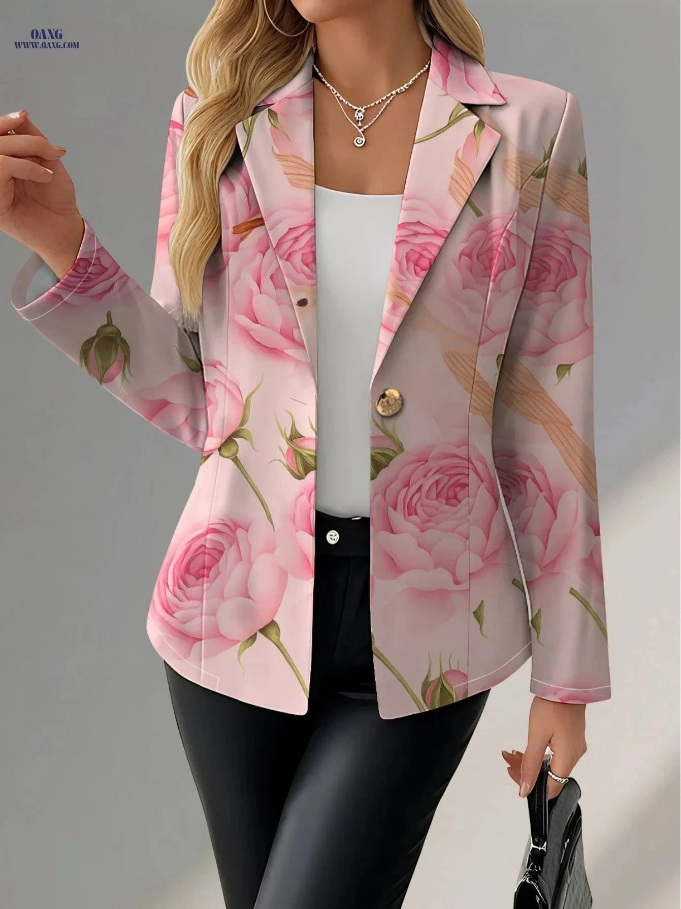 Stylish Women's Floral Jacket - Perfect for Autumn Travel   OAXG Pink Flower 1 / S