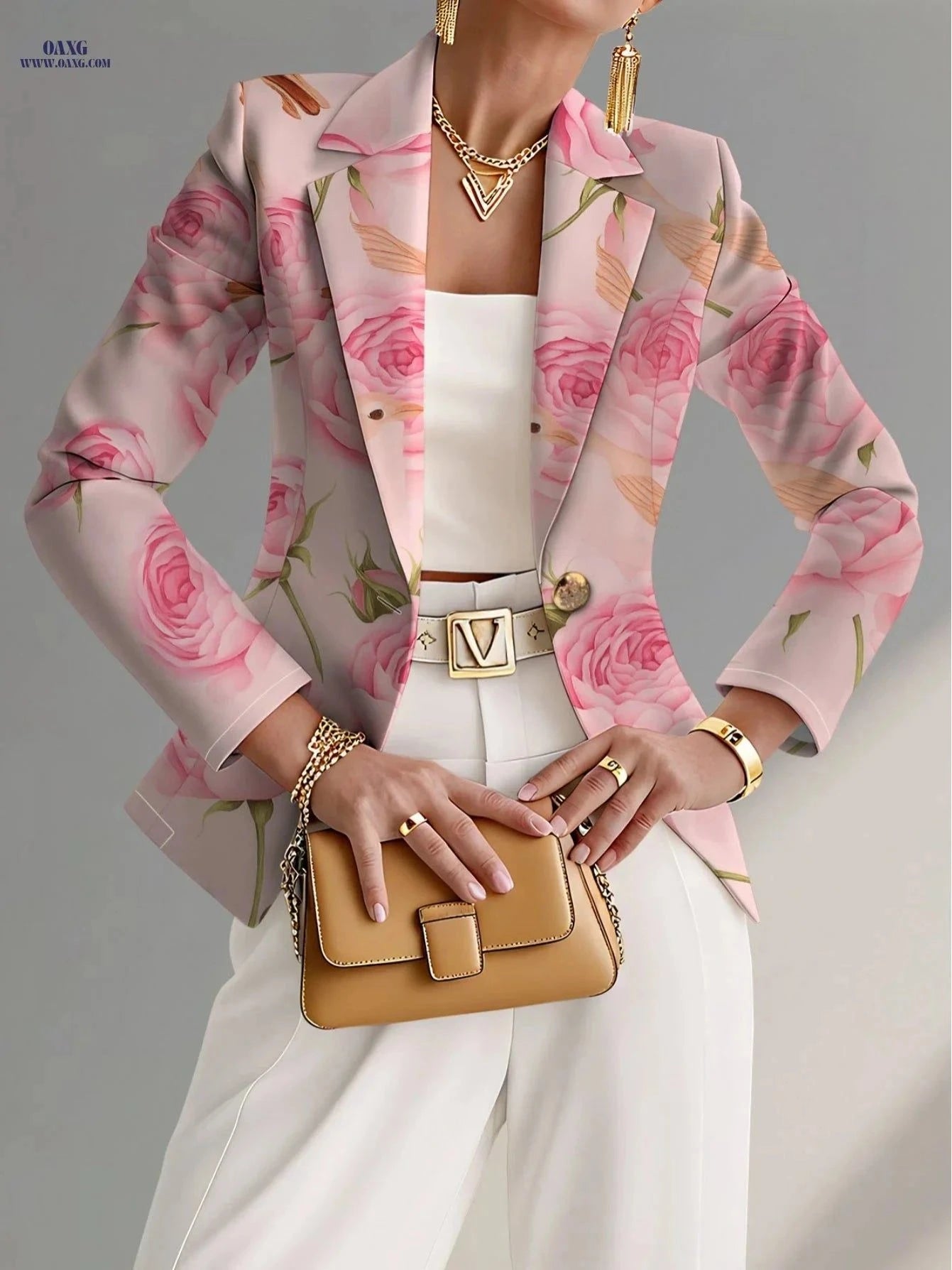 Stylish Women's Floral Jacket - Perfect for Autumn Travel   OAXG Pink Flower 1 / S
