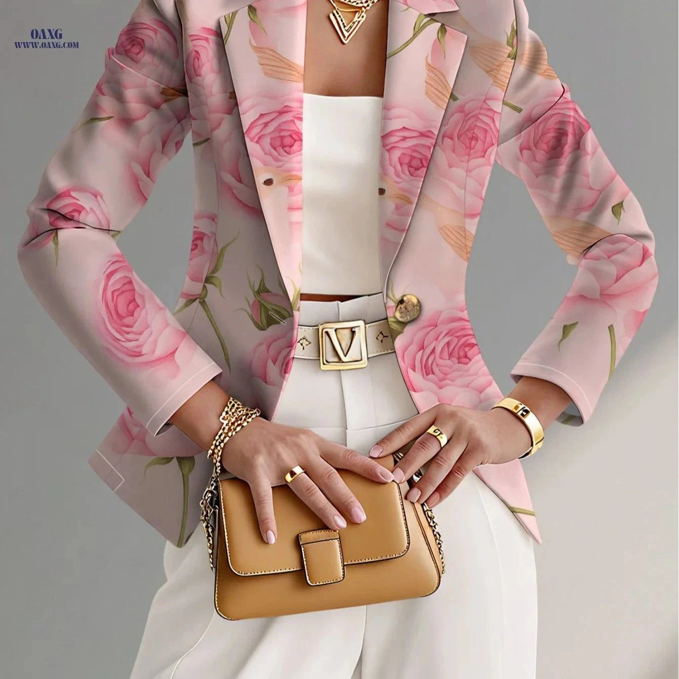 Stylish Women's Floral Jacket - Perfect for Autumn Travel   OAXG Pink Flower 1 / S