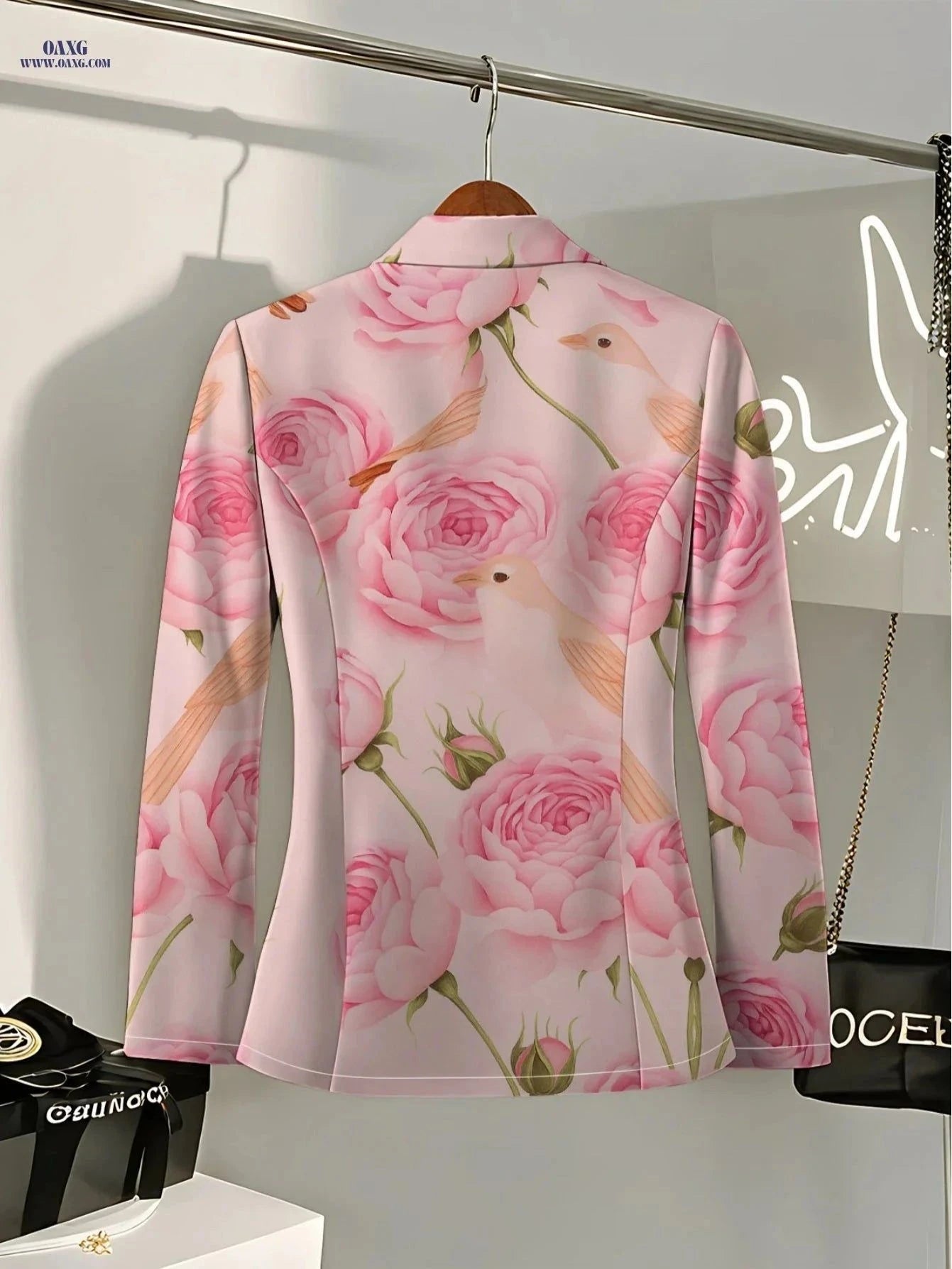 Stylish Women's Floral Jacket - Perfect for Autumn Travel   OAXG Pink Flower 1 / S