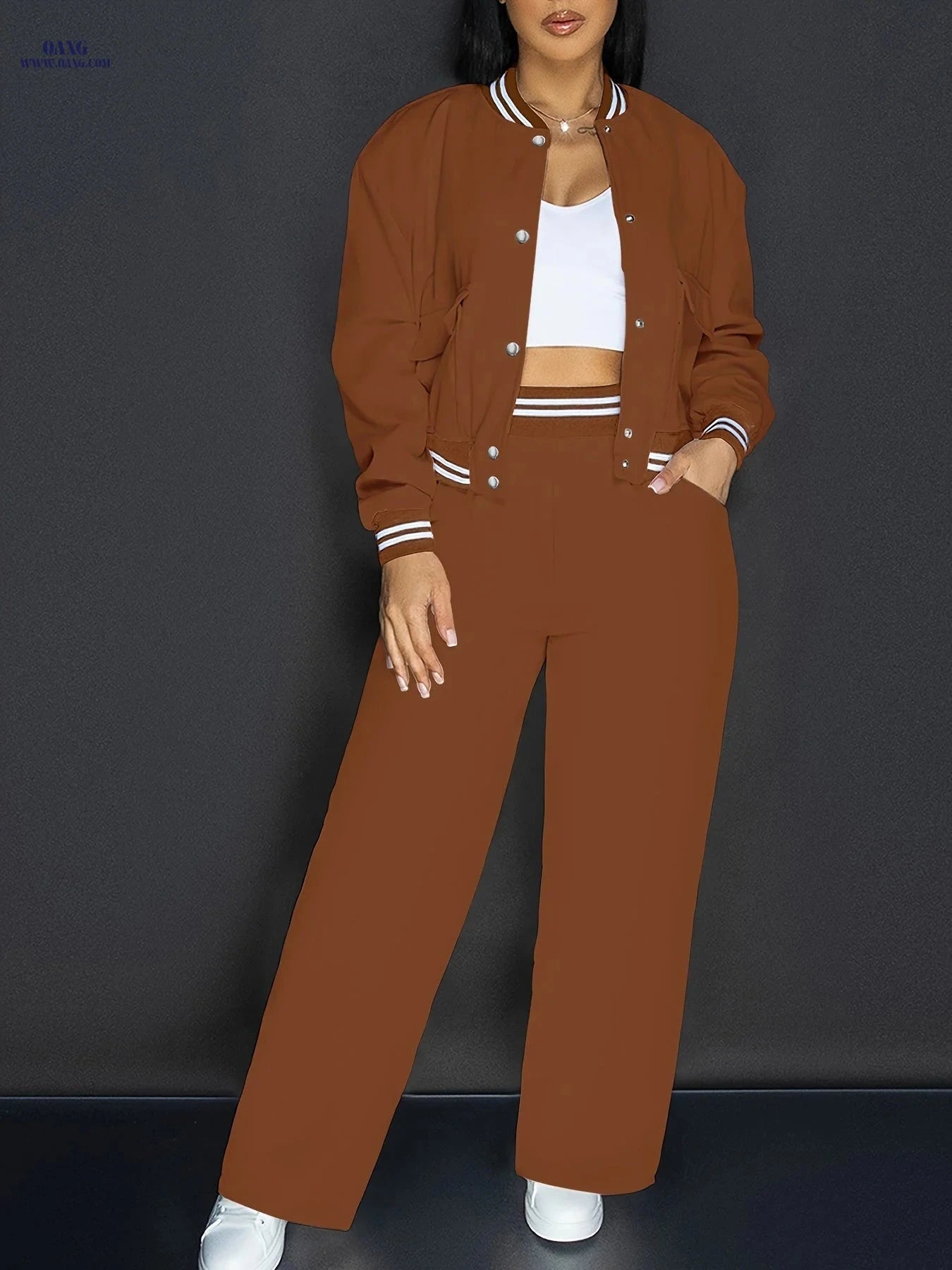Stylish Women's Leisure Outfit Set - Perfect for Spring/Fall Holidays   OAXG Burgundy / S