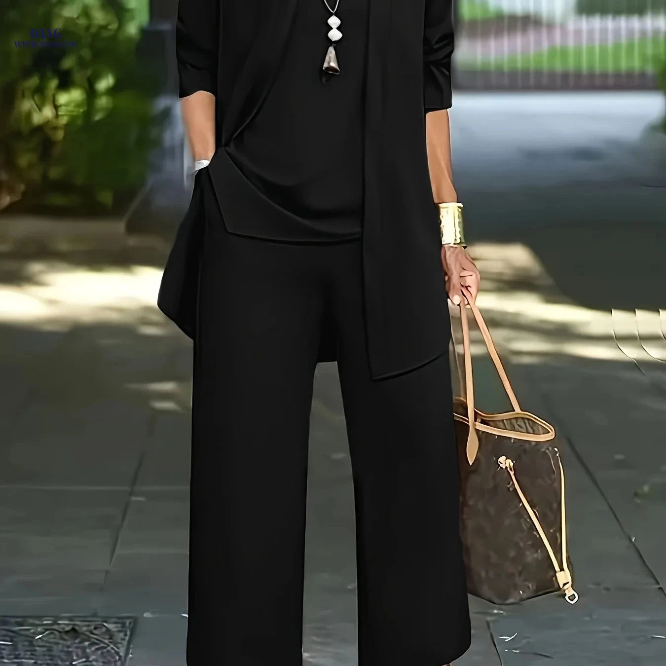 Stylish Women's Long Pants Set - Elegant Solid Color for Fall/Winter   OAXG Grey / S