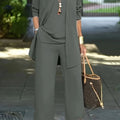 Stylish Women's Long Pants Set - Elegant Solid Color for Fall/Winter   OAXG Grey / S