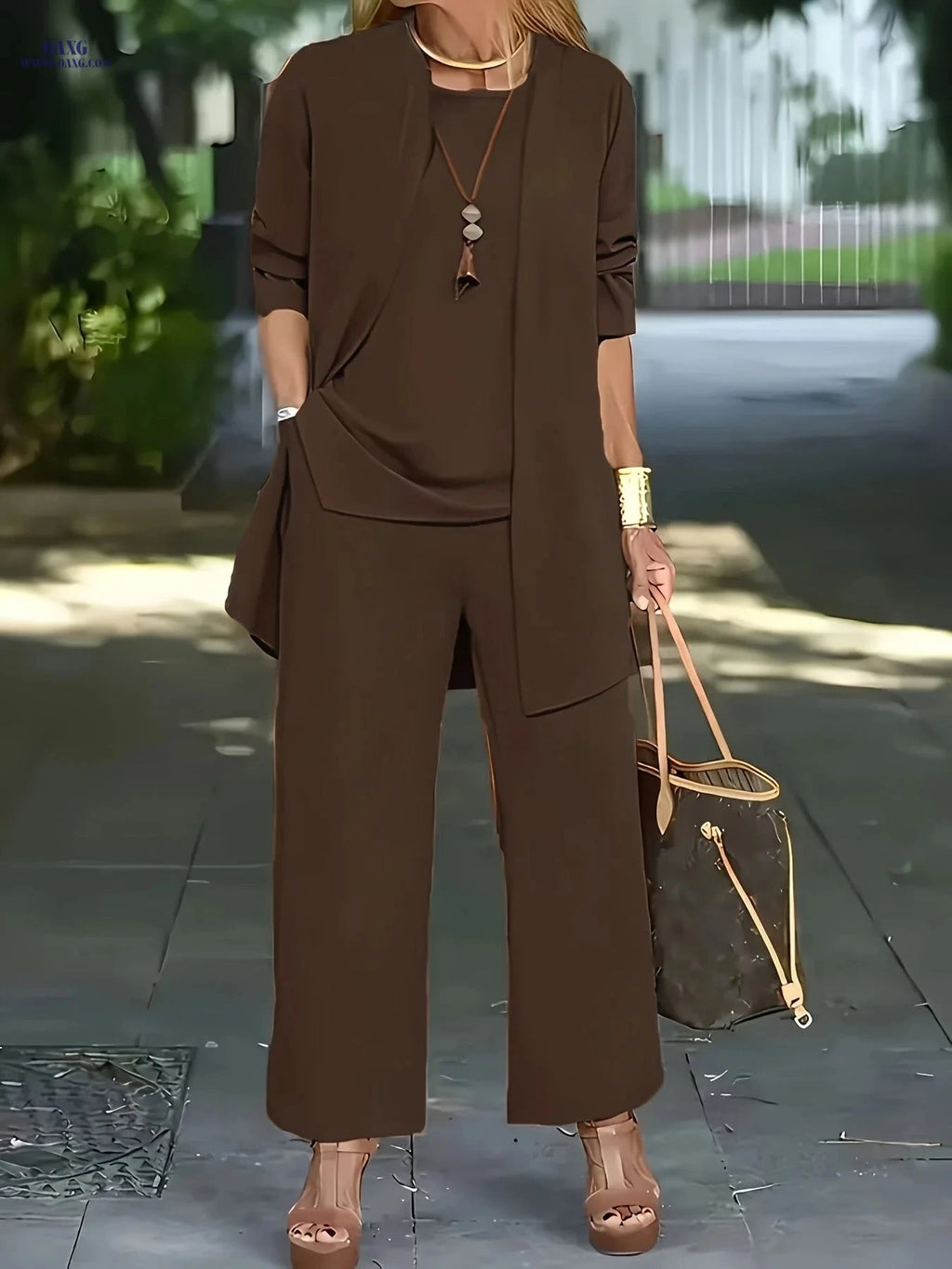 Stylish Women's Long Pants Set - Elegant Solid Color for Fall/Winter   OAXG 