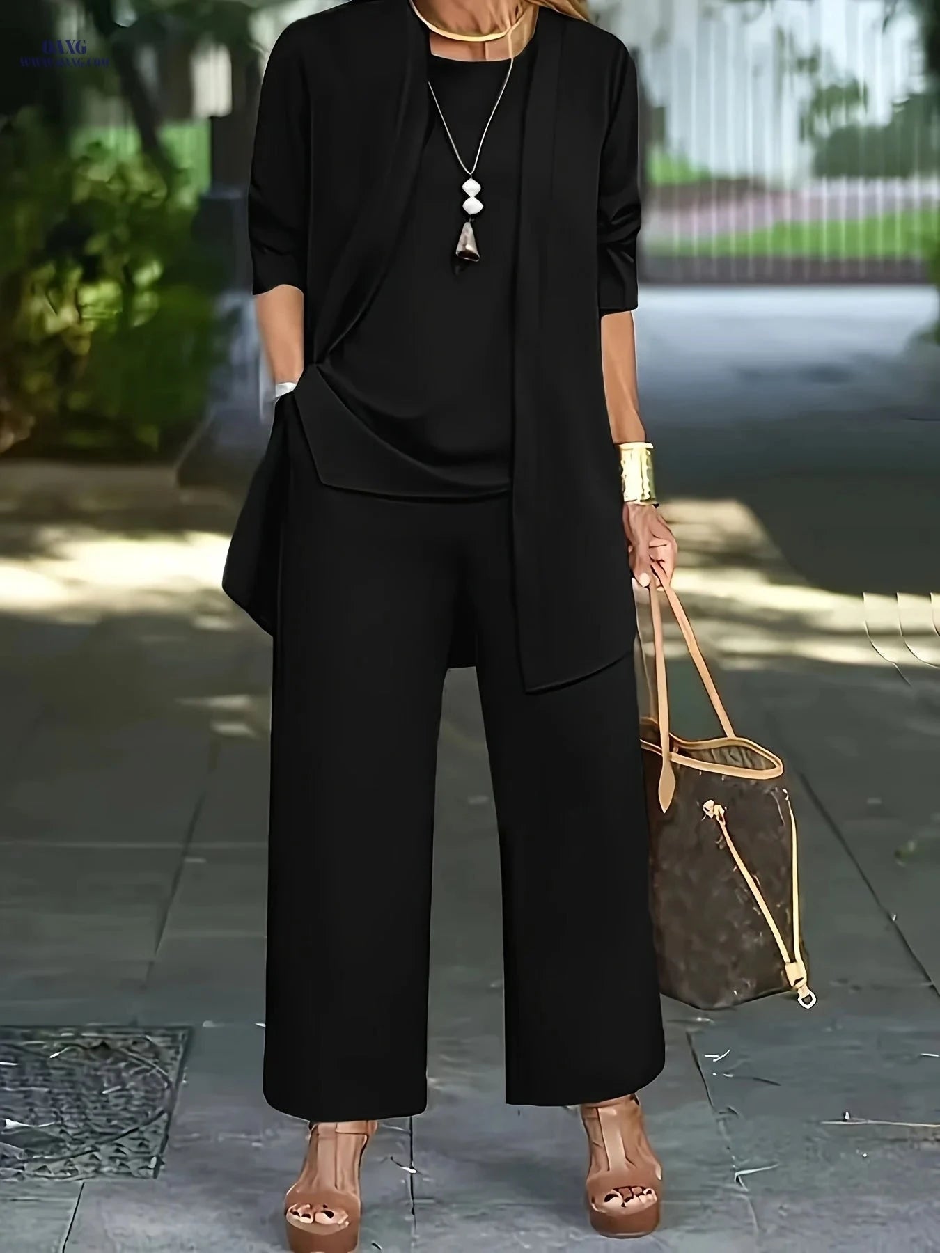 Stylish Women's Long Pants Set - Elegant Solid Color for Fall/Winter   OAXG 