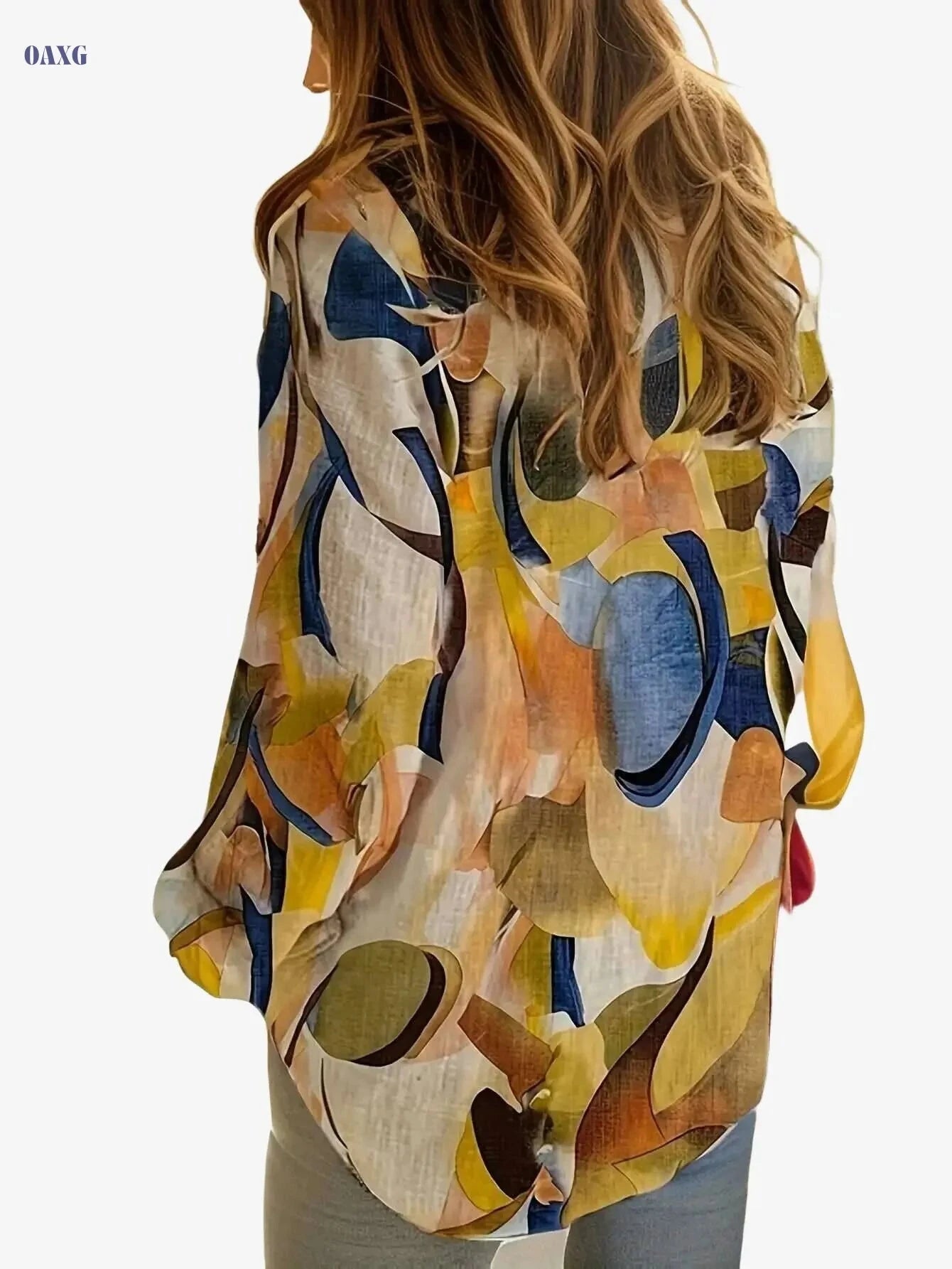 Stylish Women's Long Sleeve Shirt - V-Neck Single-Breasted Design   OAXG 