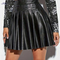Stylish Women's Pleated Mini Skirt - Lightweight Faux Leather Design   OAXG 