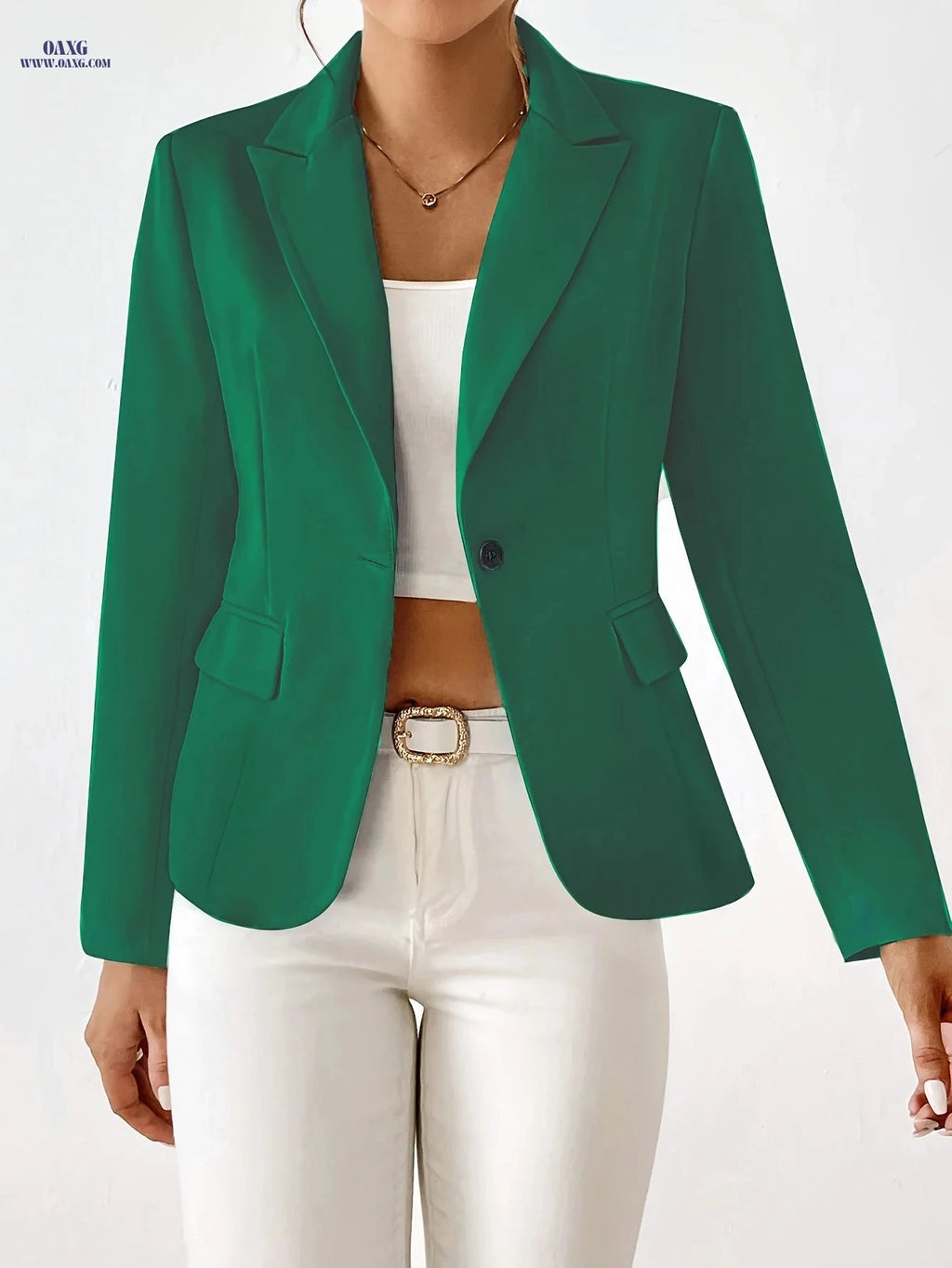 Stylish Women's Solid Color Blazer - Long Sleeve, Regular Fit   OAXG 