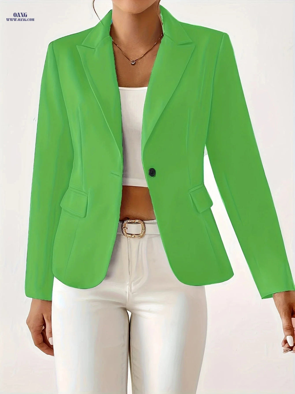Stylish Women's Solid Color Blazer - Long Sleeve, Regular Fit   OAXG 