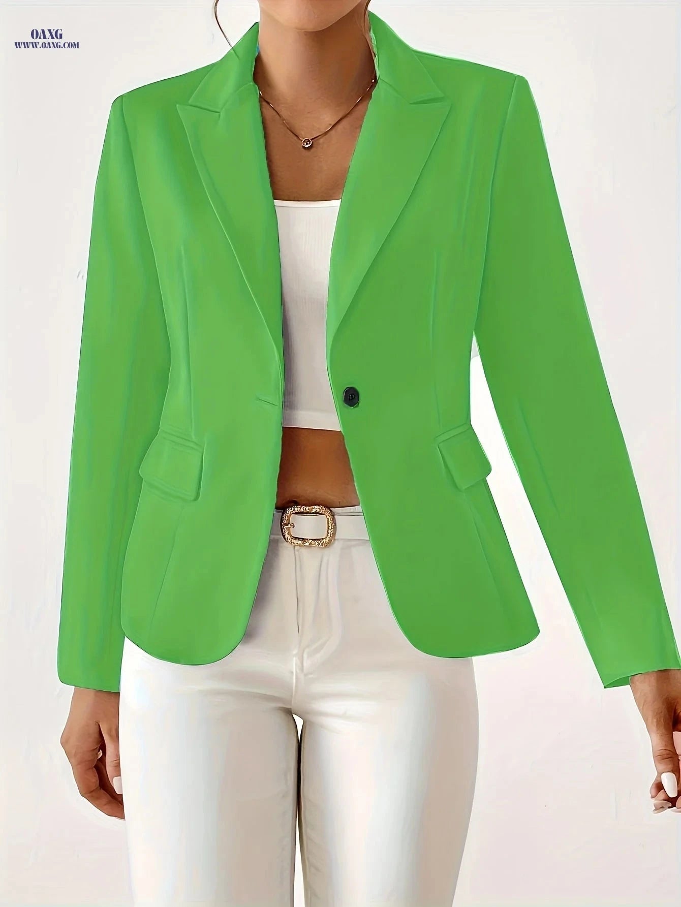 Stylish Women's Solid Color Blazer - Long Sleeve, Regular Fit   OAXG 