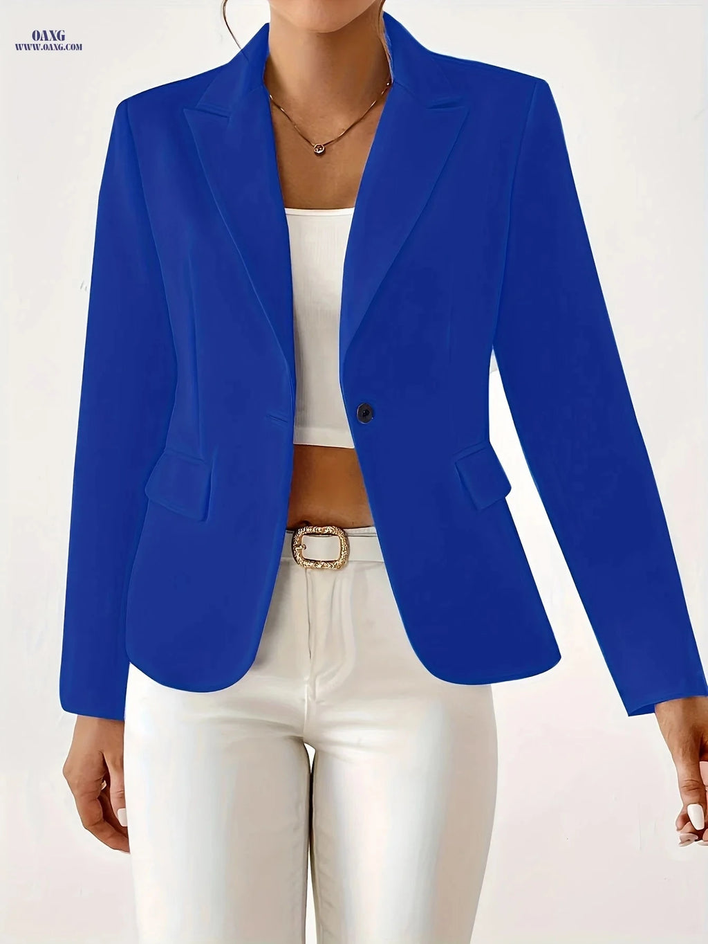 Stylish Women's Solid Color Blazer - Long Sleeve, Regular Fit   OAXG 