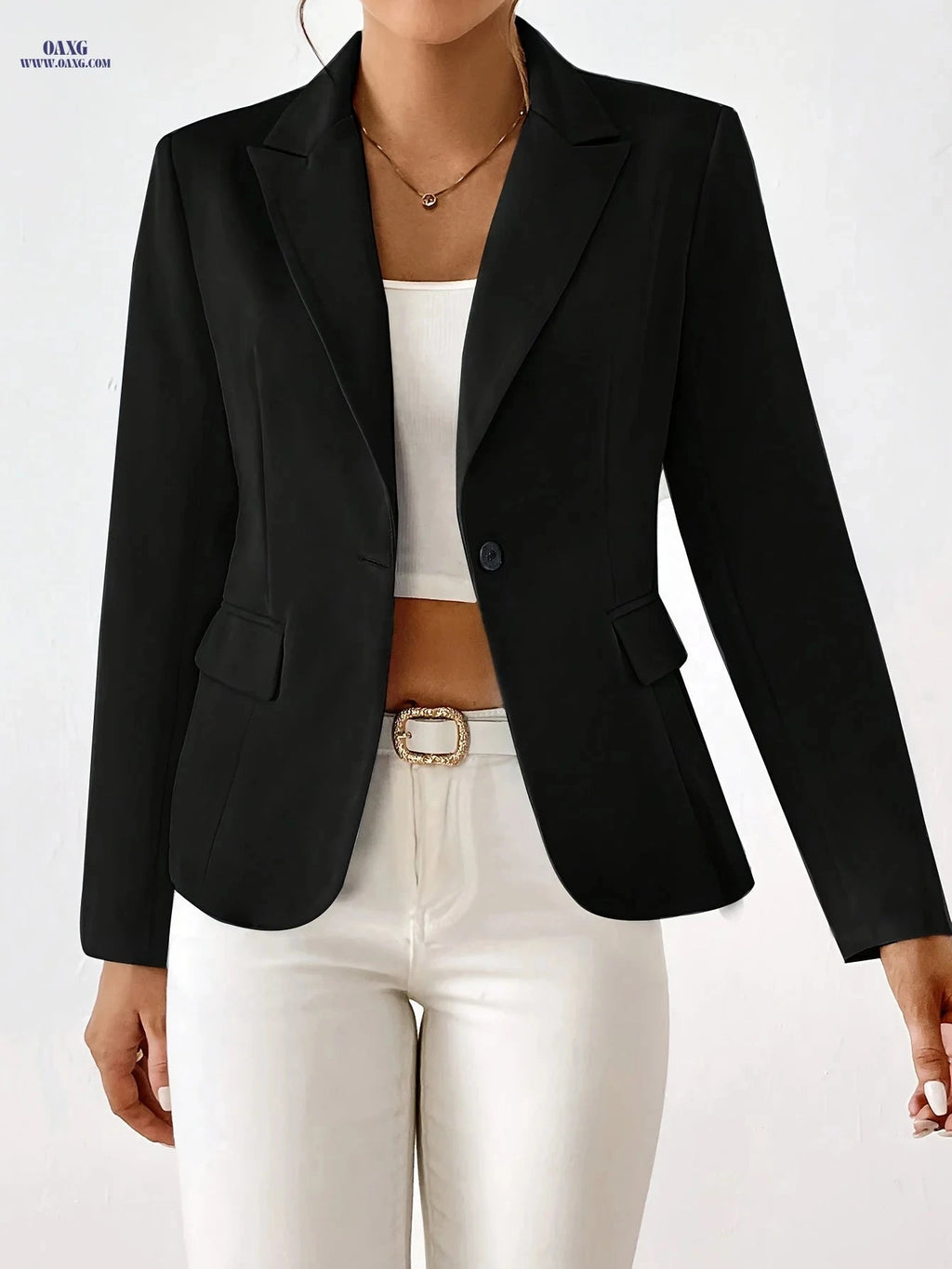 Stylish Women's Solid Color Blazer - Long Sleeve, Regular Fit   OAXG 