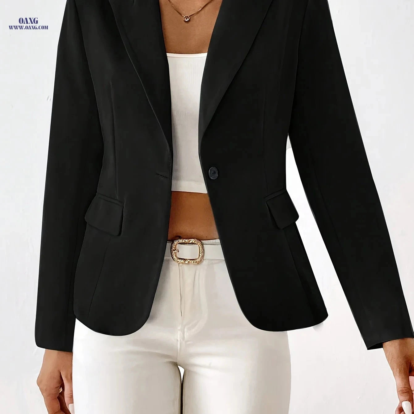 Stylish Women's Solid Color Blazer - Long Sleeve, Regular Fit   OAXG 