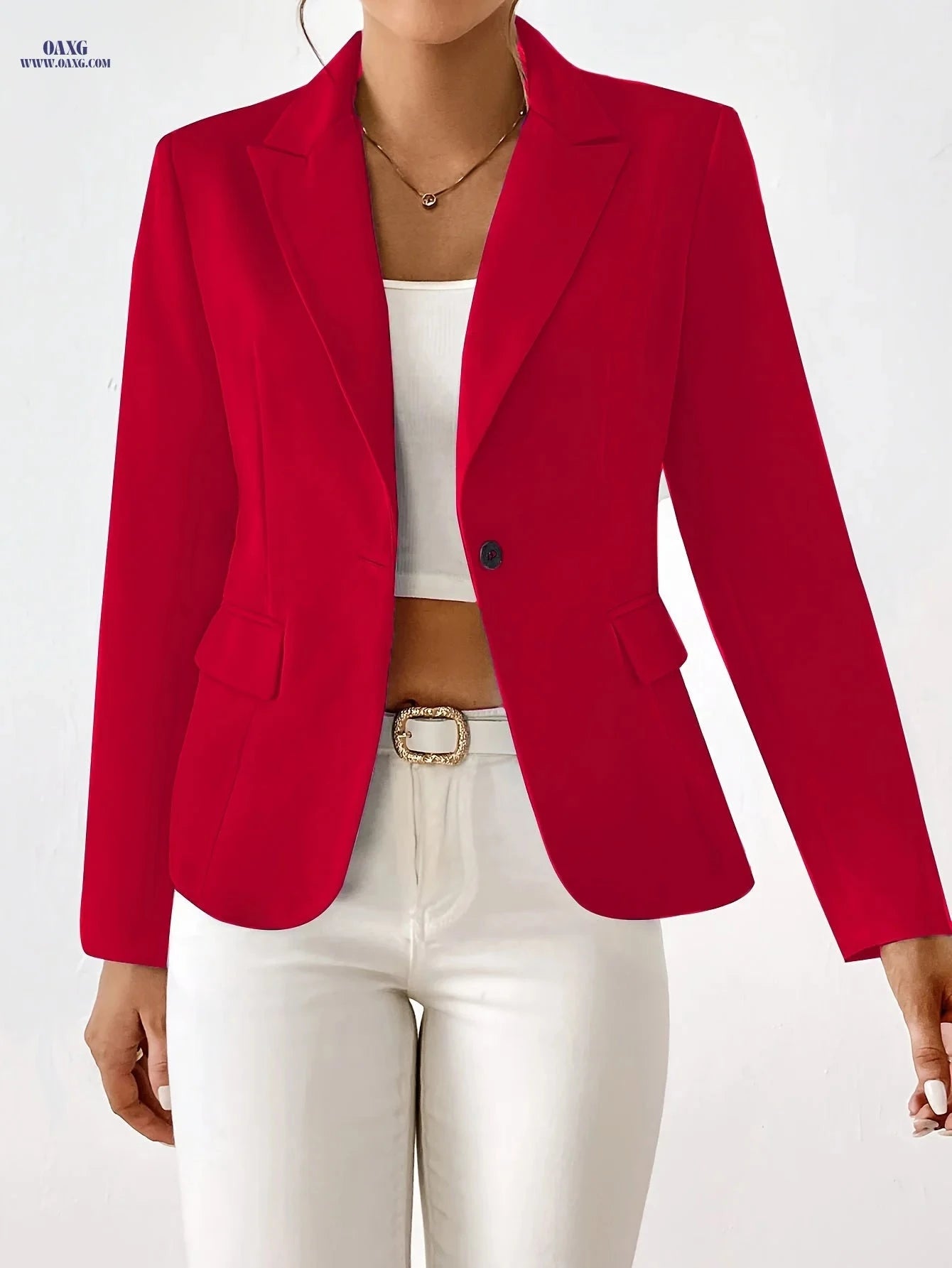 Stylish Women's Solid Color Blazer - Long Sleeve, Regular Fit   OAXG Green / S