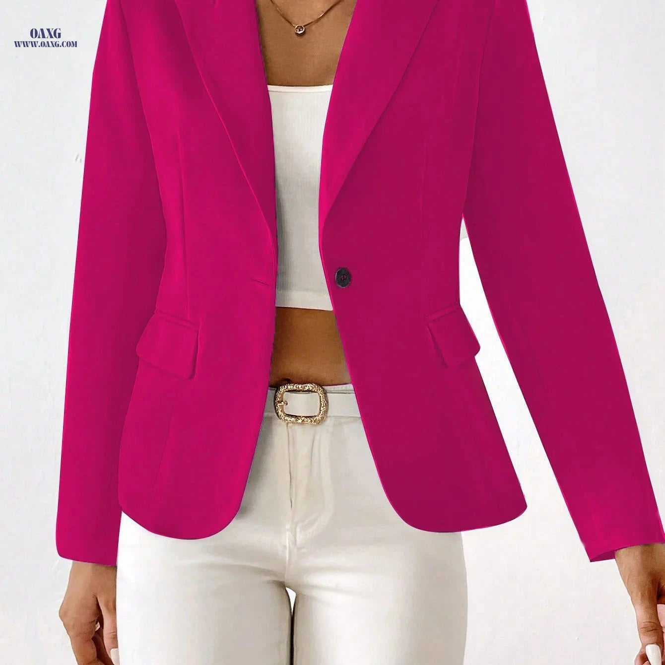 Stylish Women's Solid Color Blazer - Long Sleeve, Regular Fit   OAXG Green / S