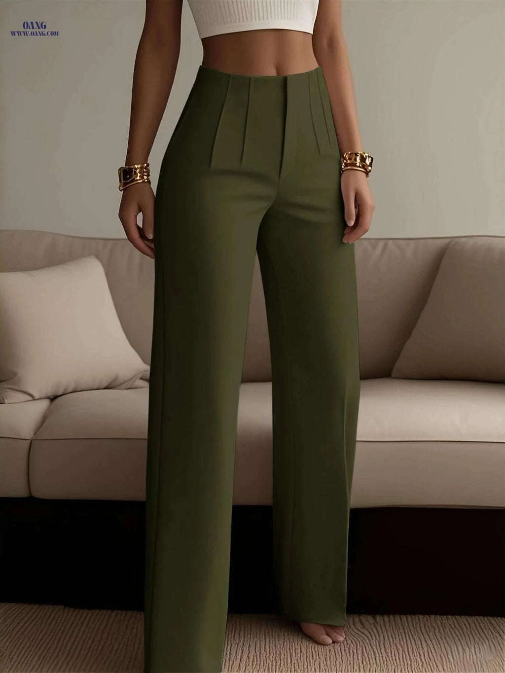 Stylish Women's Solid Color Pants - Zipper Detail, All-Season Comfort   OAXG 