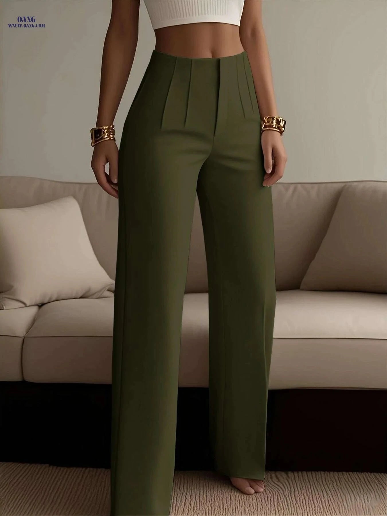 Stylish Women's Solid Color Pants - Zipper Detail, All-Season Comfort   OAXG 