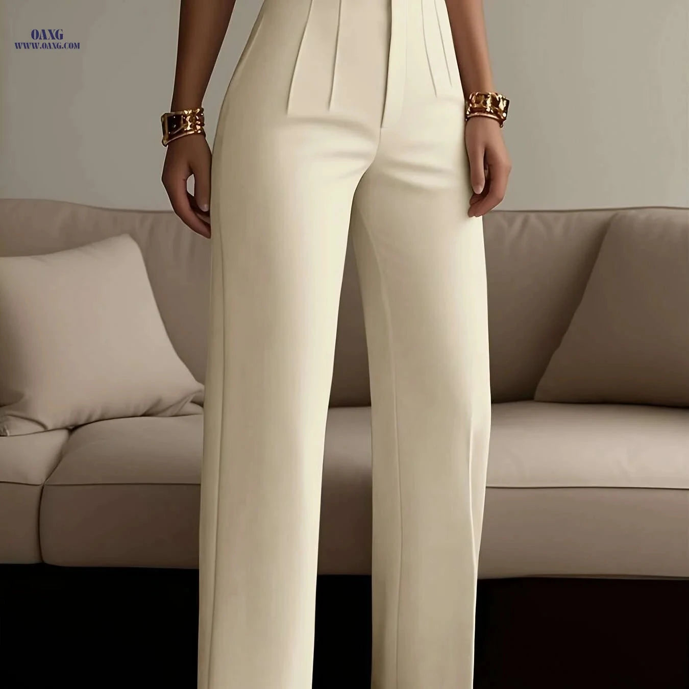 Stylish Women's Solid Color Pants - Zipper Detail, All-Season Comfort   OAXG 