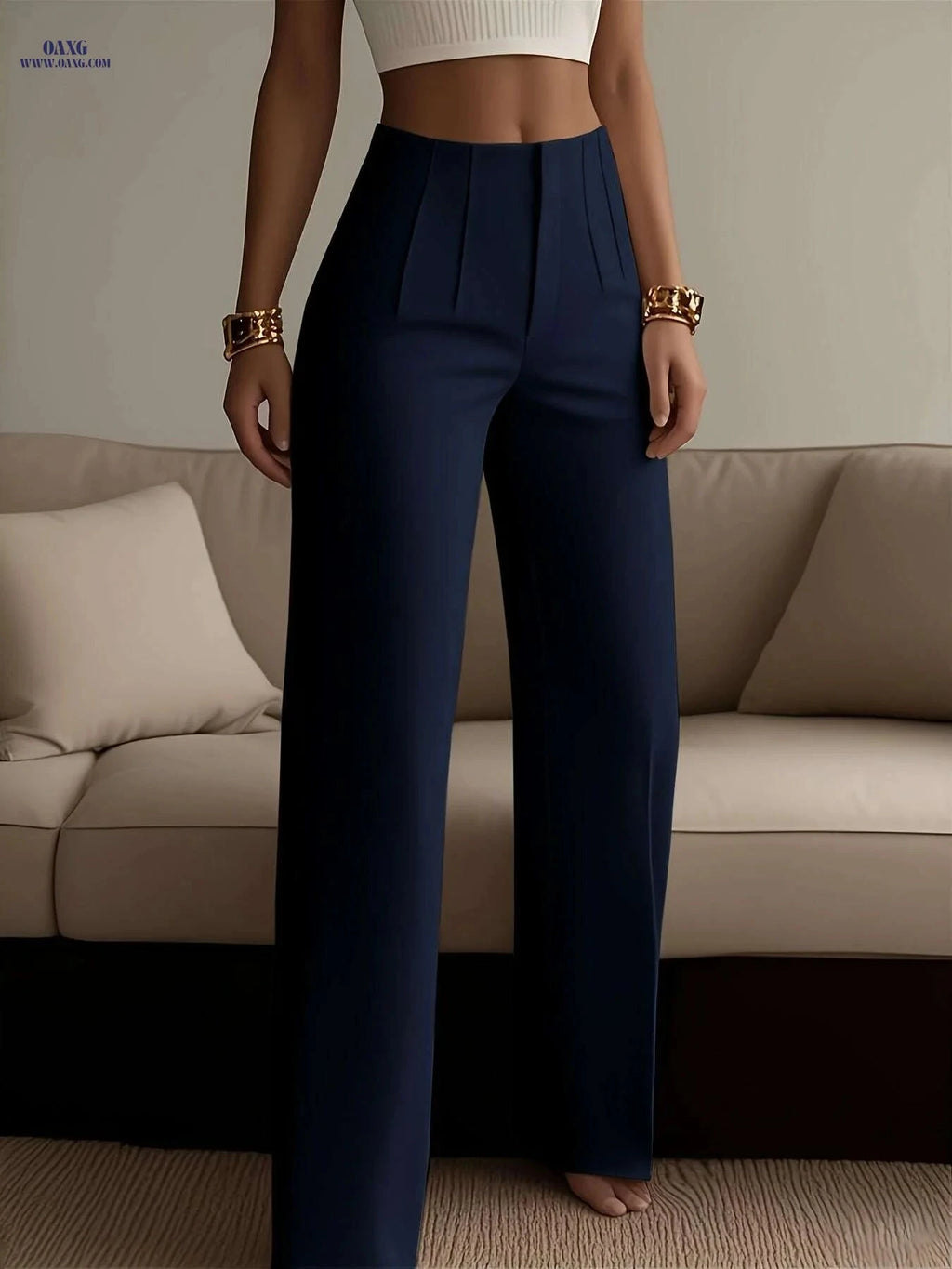 Stylish Women's Solid Color Pants - Zipper Detail, All-Season Comfort   OAXG 