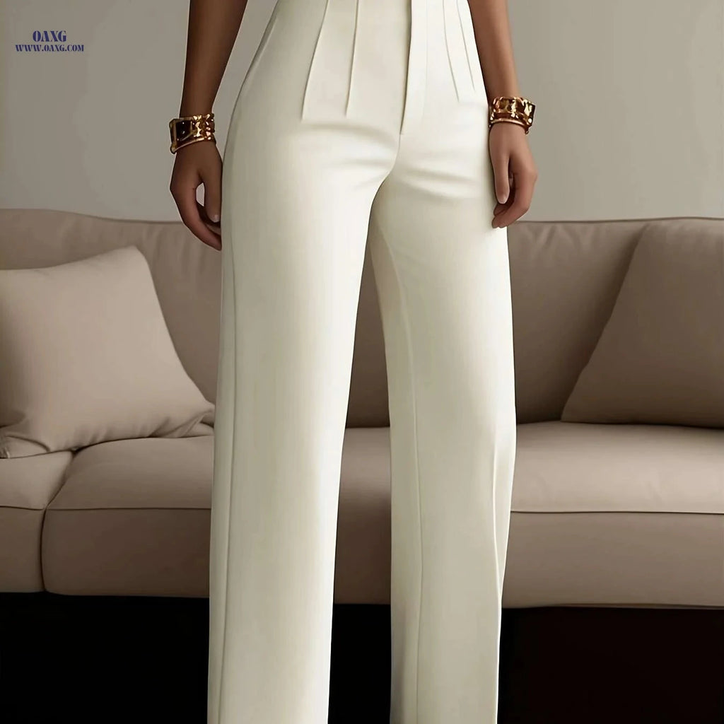 Stylish Women's Solid Color Pants - Zipper Detail, All-Season Comfort   OAXG 