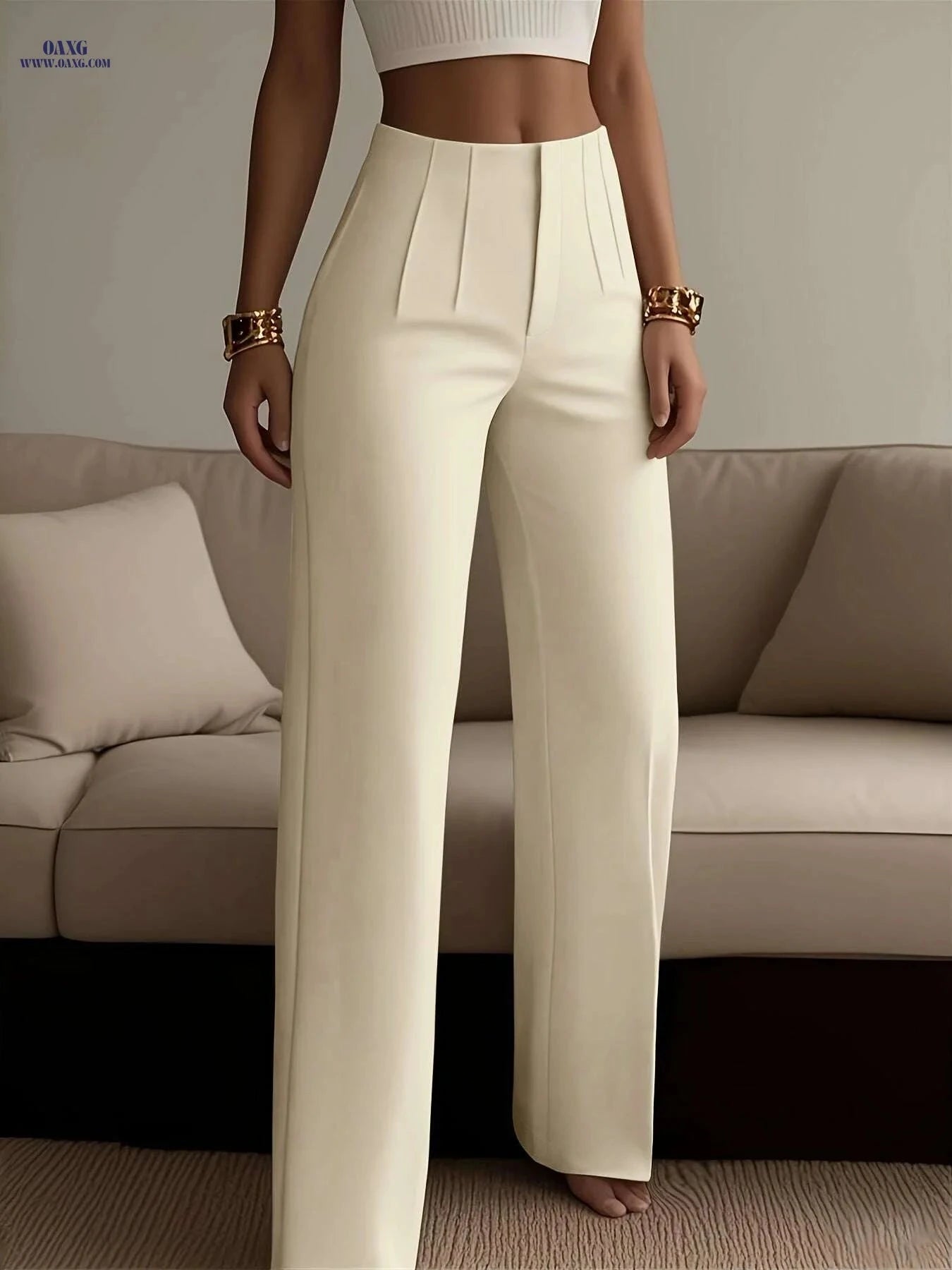 Stylish Women's Solid Color Pants - Zipper Detail, All-Season Comfort   OAXG 