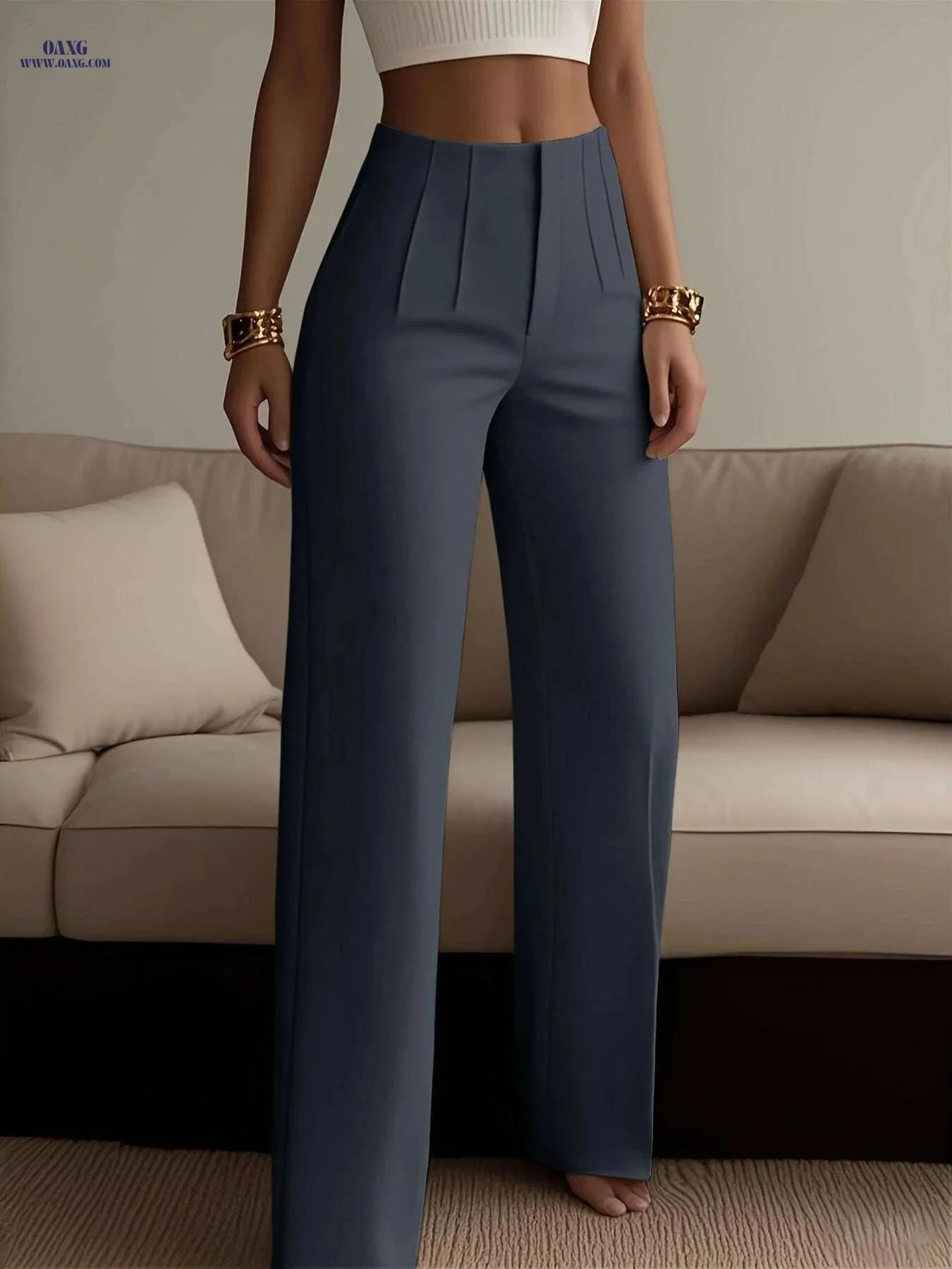 Stylish Women's Solid Color Pants - Zipper Detail, All-Season Comfort   OAXG Apricot / S