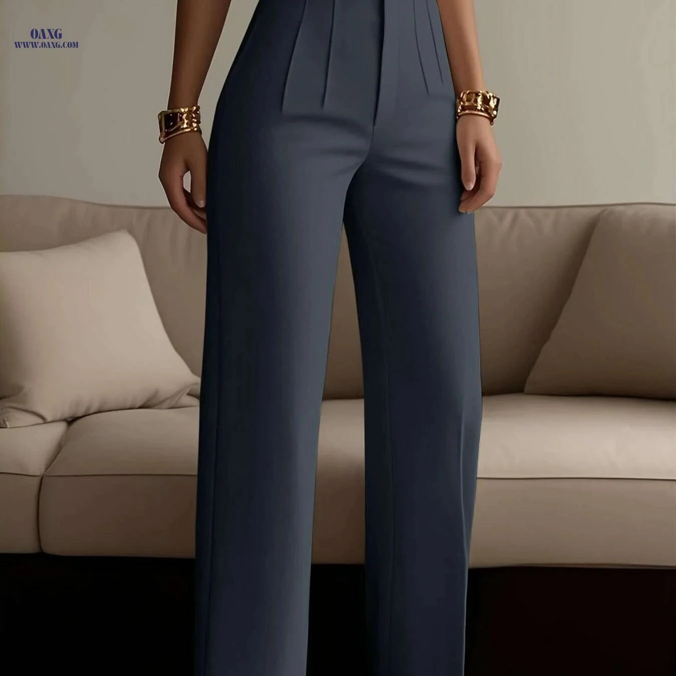 Stylish Women's Solid Color Pants - Zipper Detail, All-Season Comfort   OAXG 