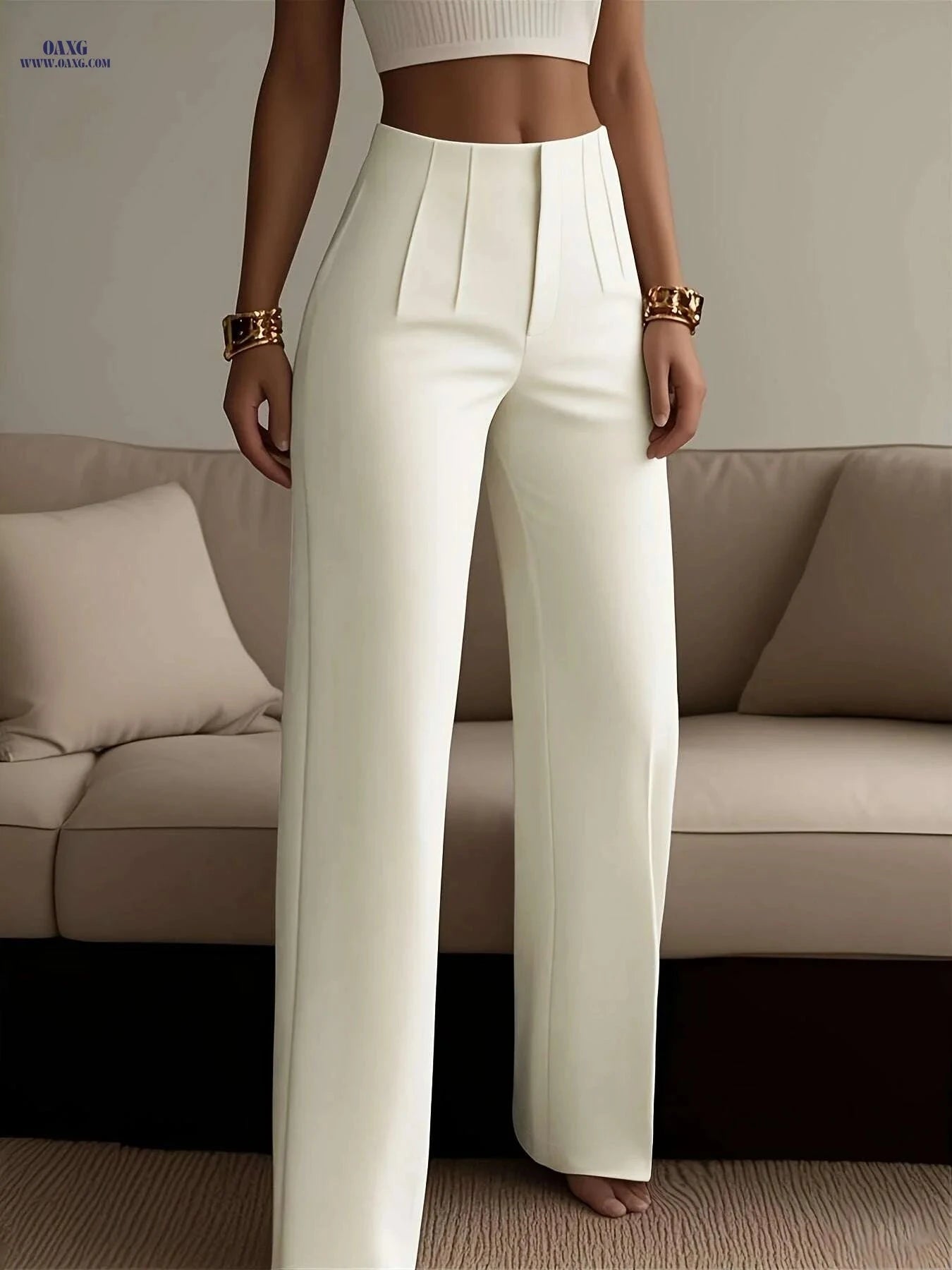Stylish Women's Solid Color Pants - Zipper Detail, All-Season Comfort   OAXG 