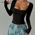 Stylish Women's Square Neck Jumpsuit - Fitted, Solid Color Design   OAXG 