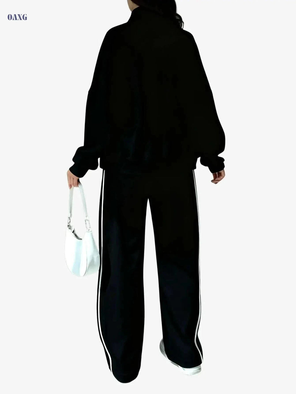 Stylish Women's Two-Piece Athletic Set - Zip-Up Jacket & High-Waisted Pants   OAXG Grey / S