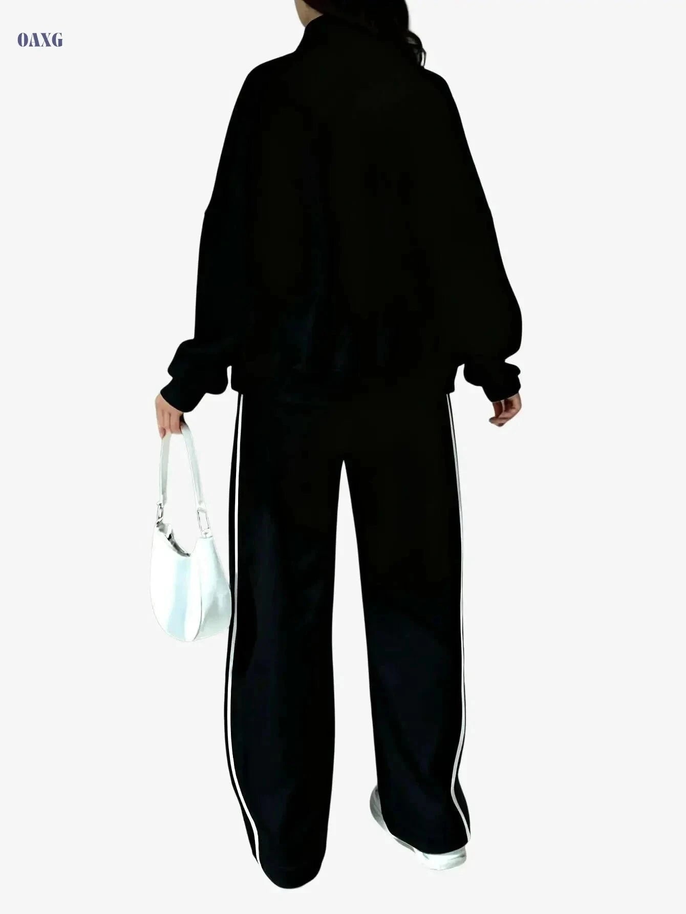 Stylish Women's Two-Piece Athletic Set - Zip-Up Jacket & High-Waisted Pants   OAXG Grey / S